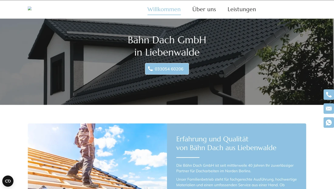 Roofing & construction website, before the Uisdom rebuild